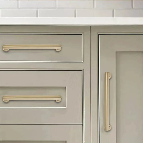 10 Pack 5 Inch Champagne Bronze Cabinet Pulls on kitchen drawers and cupboard, premium solid zinc alloy construction.