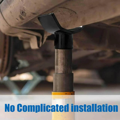 Universal 12 Ton Bottle Jack Adapter with angled base lifting a vehicle, showcasing installation under a car axle.