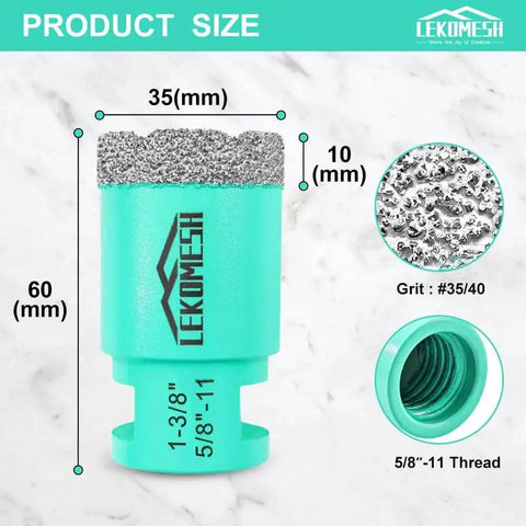 Pro Grade Diamond Core Drill Bit 1-3/8 Inch 35mm With 5/8-11 Thread Tile Hole Saw Cutter for Porcelain Ceramic Tile Granite Marble
