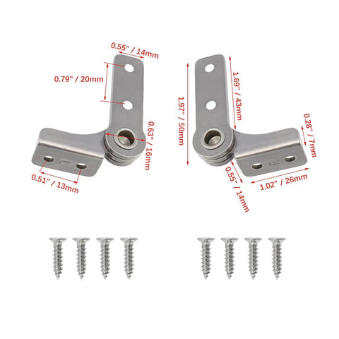 2.0 Nm Torque Shaft Hinges With Adjustable Damping For Cabinets, Doors, Windows, And Foldable Tables, 304 Stainless Steel L Shaped Locking Hinge Pair Includes 2 Hinges And 10 Screws with measurements shown
