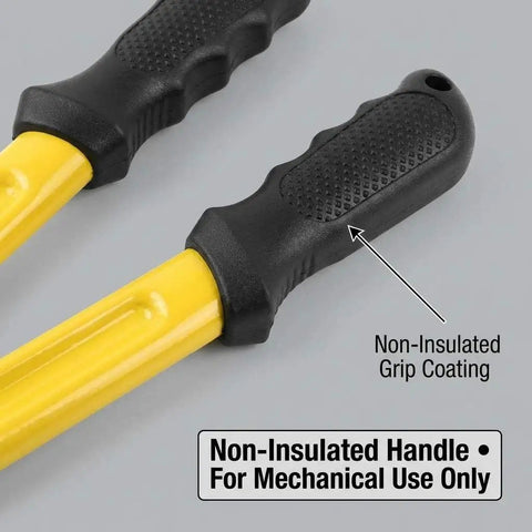 Close-up of Heavy Duty 14 Inch Wire Cutter For 40 Gauge Cables With Forged Steel Blades showing non-insulated grip on handles.