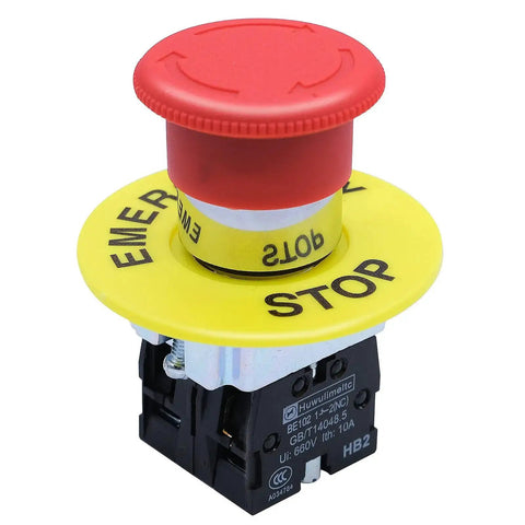 2NC 22mm Red Emergency Stop Push Button Switch Latching E Stop Red Mushroom Style With 40mm Button Diameter, 22mm Panel Mount