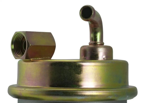 Close-up of Mechanical Fuel Pump System Replacement for Classic GM Rides and Trucks designed for 1971-1989 models showing inlet pipe.