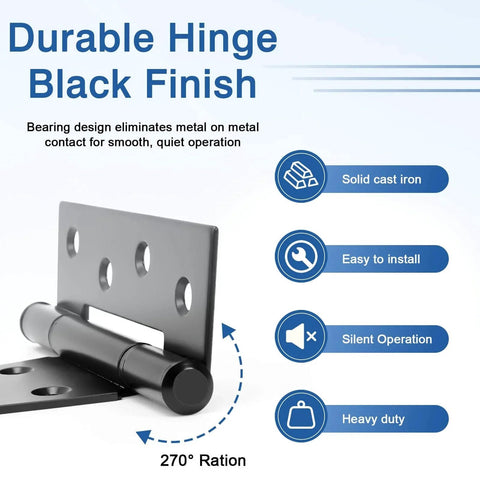 Durable hinge with black finish and 270° rotation, Six Inch T Strap Heavy Duty Gate Hinges Two Pack Black Wrought Iron Tee