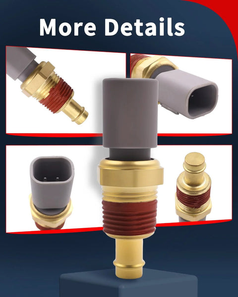 VEHICODE engine coolant temperature sensor with brass body and gray connector; fits Jeep, Dodge, Ram, Chrysler models.