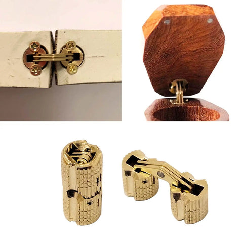 Hidden Brass Barrel Hinges Set 10 Pieces 8mm By 18mm Concealed Cabinet Hardware With 180 Degree Opening And 40 Screws For Furniture Cabinets Tables Jewelry Boxes