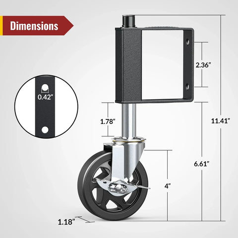 Heavy Duty Gate Caster With Spring Loaded Wheel, Swivel Gate Wheel For Wooden Gates And Fences dimensions and specifications diagram