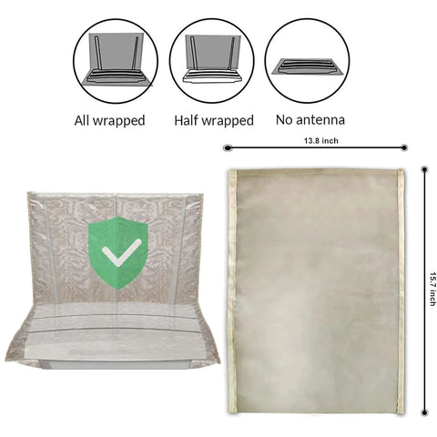 Faraday router cover EMF shielding, two-item set with wrapped silver cover and shielding panel, 13.8 by 15.7 inches
