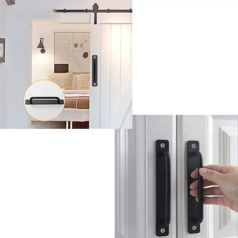 8 Piece Metal Barn Door Pull Set With Flat Head Long Base Design for barn doors and cabinets, black aluminum, rust-resistant