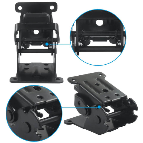 Close-up of Heavy Duty Folding Brackets 4 Pack Self Locking Steel Hinges With Screws For 0 To 180 Degree Adjustable Support.