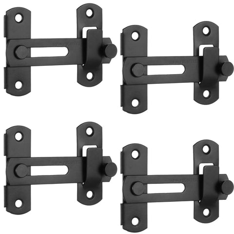 4 Pcs Barn Door Lock Sets With 180 Degree Flip Sliding Latches, Heavy Duty Black Gate Bolts, Stainless Steel, Rustproof