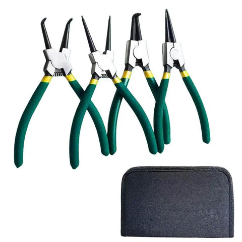 7 Inch Snap Ring Pliers Set For Internal And External Circlips With Straight And Bent Jaws 4 Piece Pro Grade Heavy Duty C Clamp Pliers And C Clip Removal Tool With Durable Storage Pouch