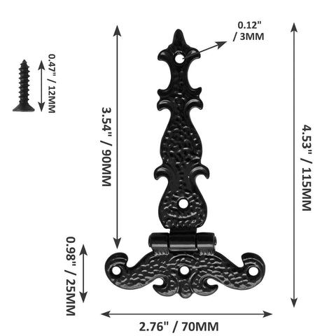 4 Pcs T Strap Hinges Black Decorative Door Hinges For Barn Doors Furniture Cabinets Wooden Boxes And Jewelry Cases With Screws Zinc Alloy