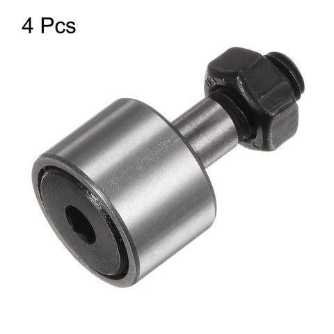 Cam follower bearing CF6, 4 pcs: silver metal body with black stud and hex nut