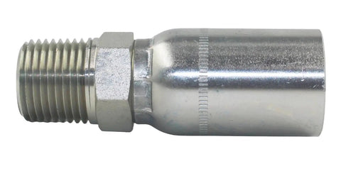 Side view of Ten Pack L-MP-04-04 One Quarter Inch ID Hydraulic Hose End Fittings with 1/4 inch NPT Male Crimp Connection in durable carbon steel