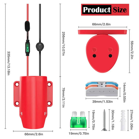 Power Wheel Adapter 12V Battery Conversion Kit With Switch And Fuse 12AWG Wire Terminals Plug And Play Connector product dimensions