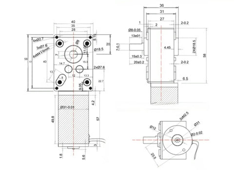 Technical drawing of 12V DC Worm Gear Motor With Gearbox 9RPM Dope Low Speed Precision Drive For Advertising Displays And Auto Monitor Systems