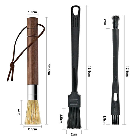 Grinder Cleaning Brush Set With Walnut Wood Handle And Natural Bristles For Espresso Machines And Home Baristas, Easy Grounds Sweep