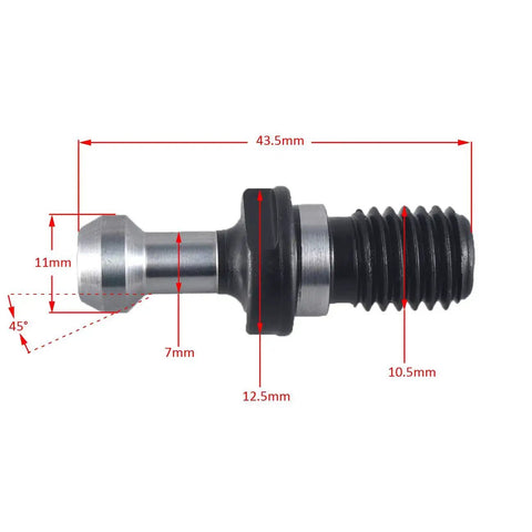 BT30 45 Degree Pull Stud Retention Knob For CNC Milling Tool Holder, 10 Pcs, dimensions marked, MAS BT Standard Shank