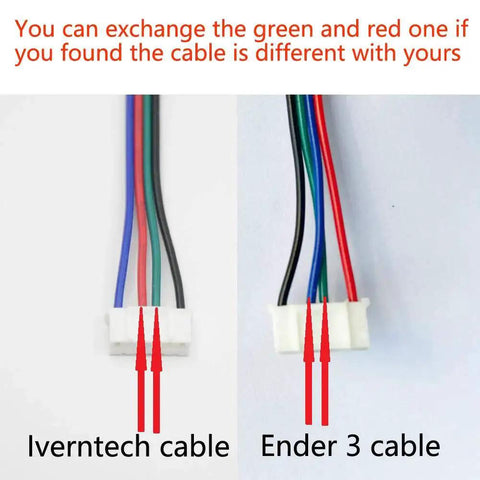Comparison of Iverntech and Ender 3 cables highlighting wire color differences