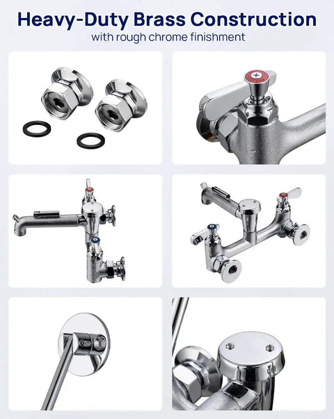 Heavy Duty Wall Mount Mop Sink Faucet With Vacuum Breaker Eight Inch Center Three Quarter Inch Hose Thread details