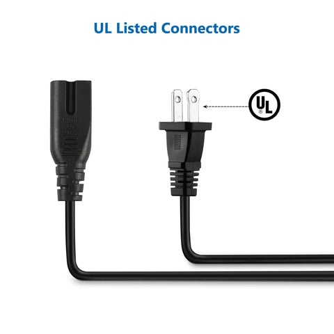 Nine Point Eight Foot Sewing Machine Power Cord 2 Prong Cable for Home Sewing Machines with UL-listed connectors shown