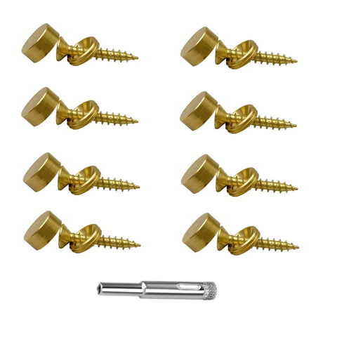 Eight Piece Dope Retro Brass Decorative Screws With Caps Set For Mirror Screws Upholstery Tacks And Thumb Tacks For Wall Hangings Fast Cap Wood Handcrafted Hardware Half Inch 12mm Gold Brass
