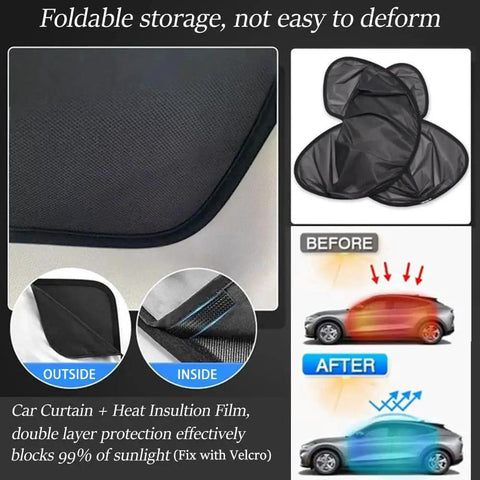 Ford Mustang MachE Sunroof Sunshade Foldable Glass Roof UV Blocks 99 Percent showing folded and installed views