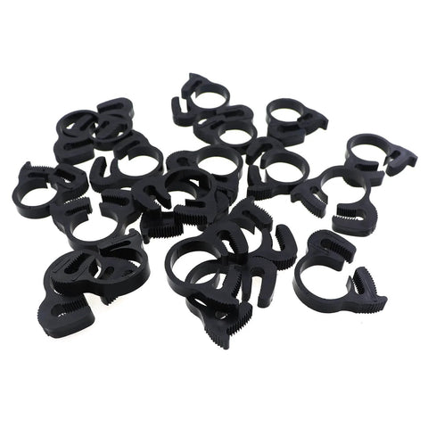20 Piece Nylon Hose Clamps Five Eighth Inch Carabiner Style Black Plastic Hose Band Fasteners scattered view