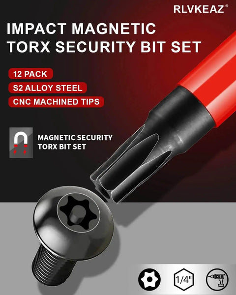 Heavy Duty 12 Piece Impact Torx Bit Set 3 Inch Long S2 Steel Tough As Nails Tamper Proof Star Bits T5 To T40 One Quarter Inch Hex Shank Magnetic High Torque For Automotive Electronics And DIY Repairs RLVKEAZ
