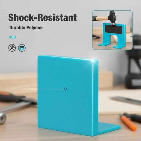 Magnetic Cabinet Door Hinge Jig Kit with Adjustable Scale and Spacer for Quick No Drill Installation shown in durable polymer