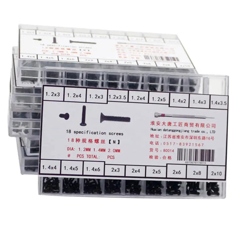 Miniature Machine Screw Set With 18 Sizes Flat Head Countersunk Carbon Steel Screws In Clear Storage Box