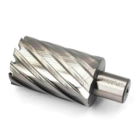 Three Quarters Inch Annular Cutter Kit With Weldon Shank For Magnetic Drill Press One Point Five Inch Cutting Diameter Two Inch Cutting Depth Two Flat HSS High Speed Steel Built Tough Be A Beast Workhorse And Compatible With Most Magnetic Drills JESTUOUS, product close-up