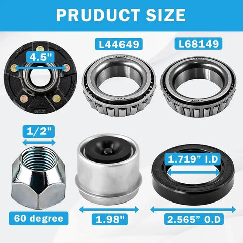 Product parts for Two Pack Trailer Idler Hub Kits With Five On Four Point Five Inch Bolt Pattern For 3500 Lb Axles