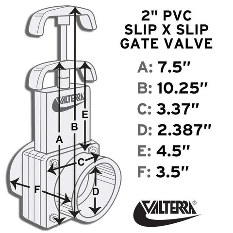 Valterra 6201 PVC gate valve, white, 2-inch slip connection.