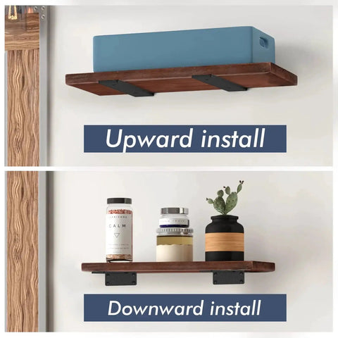 Image showing two installation methods for Hidden Floating Shelf Brackets Set 6 Pack 6 Inch, upward and downward.