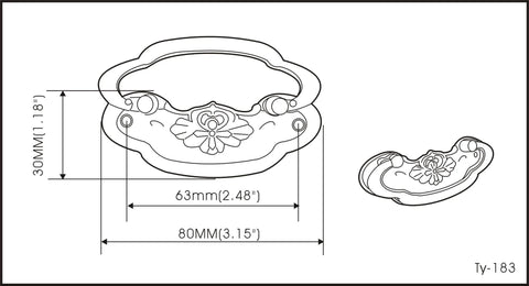 Technical drawing of Vintage Bail Drawer Pull Handle For Furniture Zinc Die Cast Black Finish, showing dimensions.