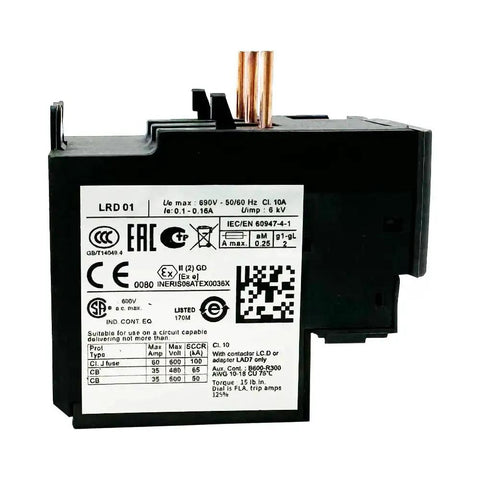 Thermal Overload Relay 0.1-0.16A For Contactor LC1D09-38 AC DC Compatible With 1 NO 1 NC Auxiliary Contacts close-up view