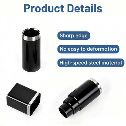 Close-up of high-speed steel punches from 52 Shapes Leather Hole Punch Set With Hollow Punch Dies For Belts And DIY Crafts Pro Grade Cutter Kit