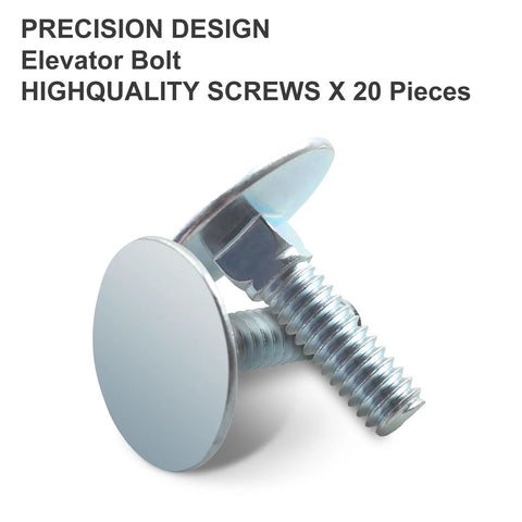 Elevator bolts, zinc-plated steel, flat countersunk head, 1/4-20 x 1 in; two bolts