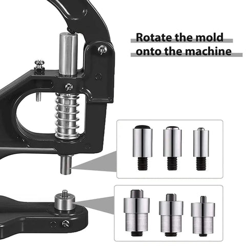 Close-up of All In One Grommet Press Kit Heavy Duty Cast Iron Hand Press With Three Die Sets And 3000 Eyelets for installation