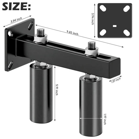 Six Inch Slide Gate Guide Roller With Black Steel Bracket Adjustable UHMW Nylon Rollers Up To Five Point Five Inches