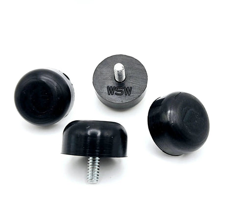 10-24 Thread Rubber Feet Bumpers 1 Inch Round Screw In Equipment Spacers with Galvanized Steel Stud, 4 Pack displayed on white background