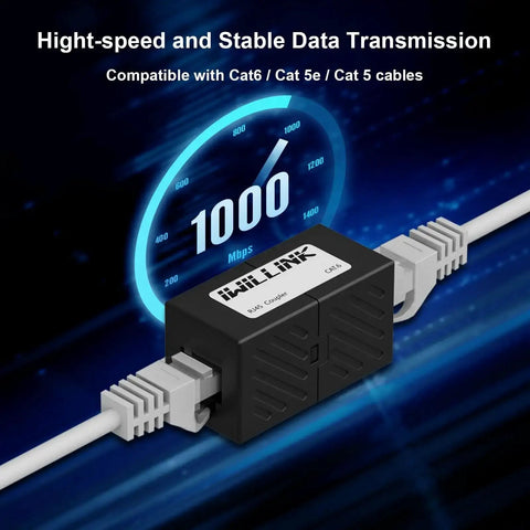 Female to Female RJ45 Ethernet Coupler Extender for Cat7 Cat6 Cat5e Cat5 Cables Plug and Play Ethernet Adapter in use with cables