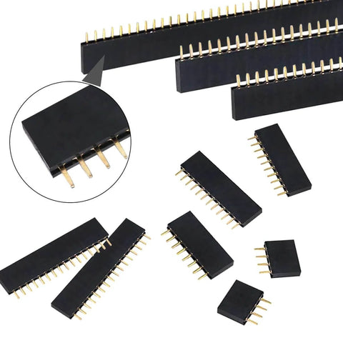 104 Pieces 2.54mm Pin Header Assortment Kit With Male And Female Headers Includes 4 6 8 10 12 16 20 40 Pin Straight Single Row PCB Headers In Clear Storage Box.