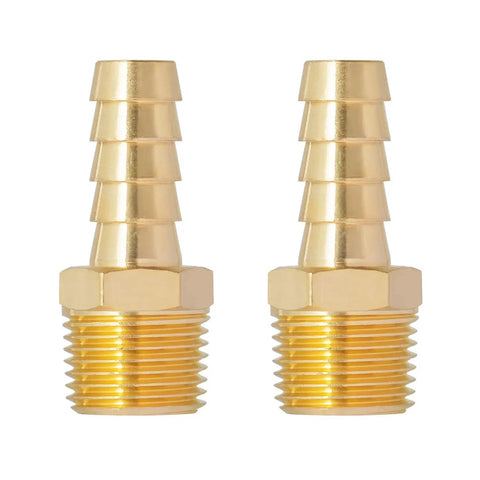 Front view of 3/8 NPT Brass Hose Barb Fittings 3/8 Inch Barbed Air Line Connectors 2 Pack
