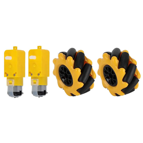 Mecanum Wheels For TT Motors With Rubber Coating 48mm Diameter 1.9 Inch Yellow And Black ABS And Rubber Construction Multi Directional Movement Easy DIY Install Dope For Smart Car Projects No Welding Required