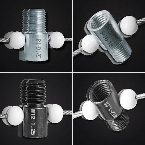 Nut And Bolt Thread Checker With 44 Male And Female Gauges For Quick Nut And Bolt Size Checks In Inch And Metric Featuring 23 Inch And 21 Metric Gauges For Fast Verifications Pro Grade Tool showing sections of threaded gauges against a dark background.