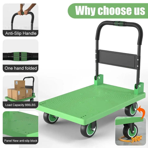 Folding Mobile Platform Trolley Heavy Duty Dolly Cart With Thickened Reinforced Base 360 Degree Swivel Wheels Load Capacity Up To 1323 Pounds