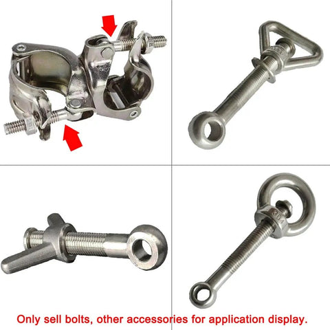 M10 X 50mm Lifting Eye Bolt With Shoulder Swing Built Tough 304 Stainless Steel Metric Threads Heavy Duty Pair For Lifting Rigging And Machinery Applications shown in various angles.
